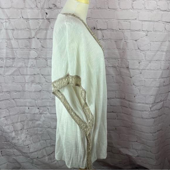 Chico's Cream Tan poncho Shrug sweater Textured Trim sz L/XL pull over v-neck - Picture 2 of 11